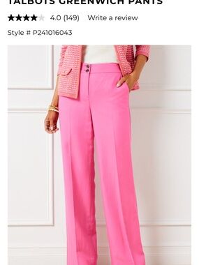 Talbots Hot Pink Wide-Leg Greenwich Pants